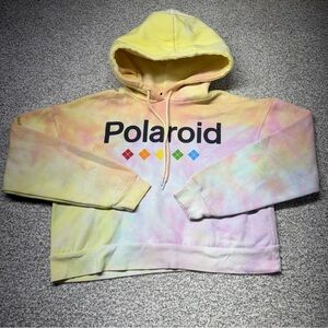 Women’s Polaroid Pastel Yellow‎ Multi-Colored Crop Length Hoodie Size Medium M